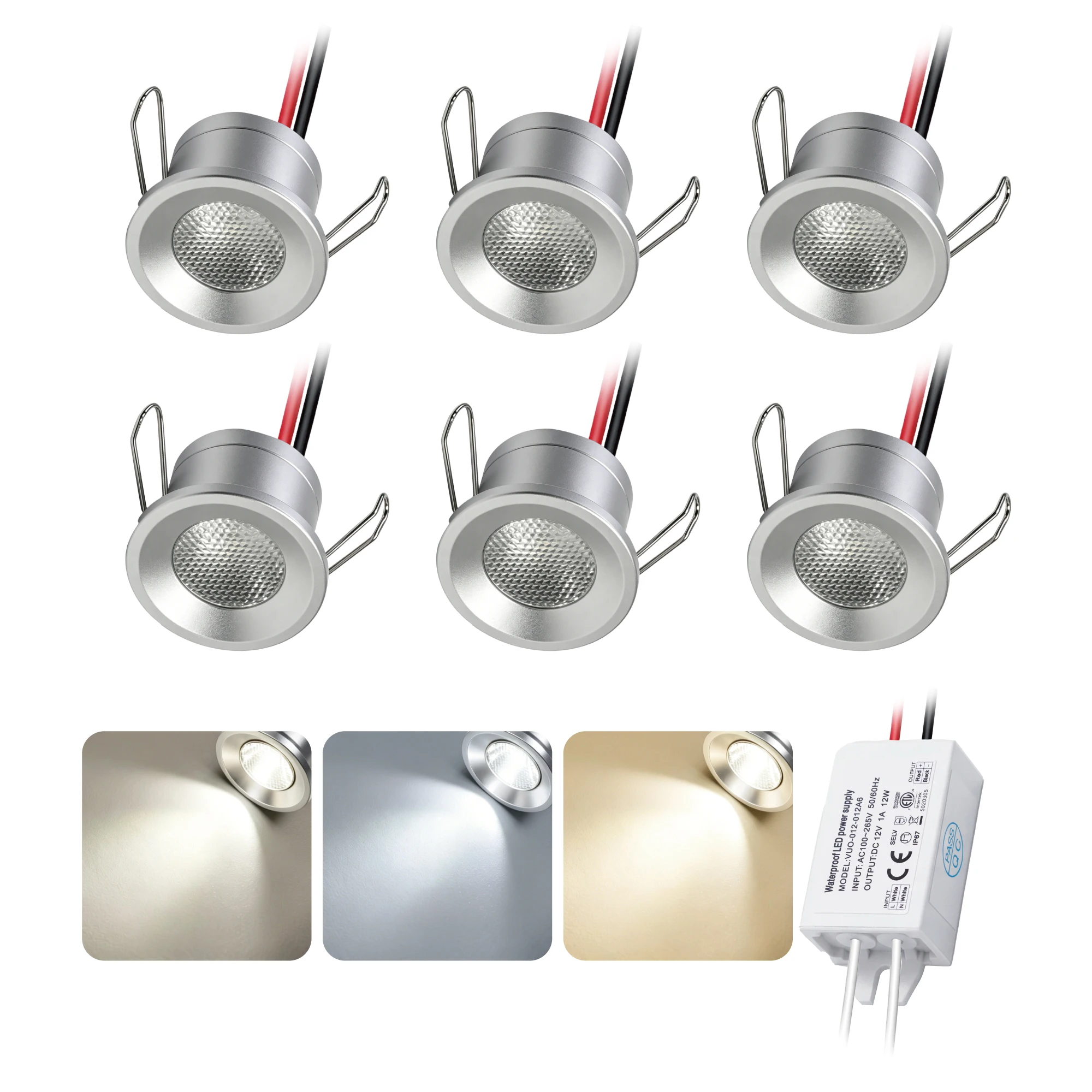 2W LED Silber Mini Einbaustrahler 12V IP65 Dimmbar Decken-Downlights Treppen- und Schrankbeleuchtung Außenstrahler mit Treiber