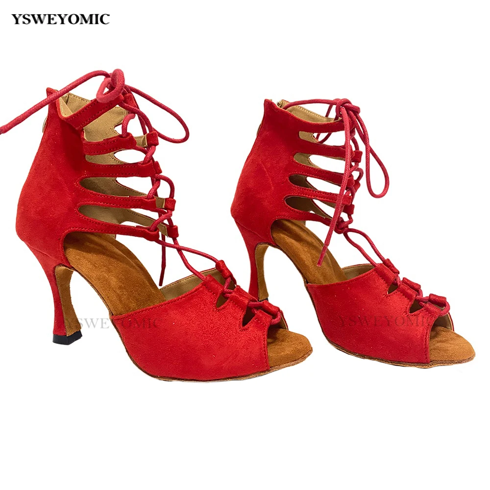 Zapatos de baile latino Super Weiche Customized Ferse und Farben Sexy Rot Latin Salsa Dance Schuhe Für Frauen Und Mädchen