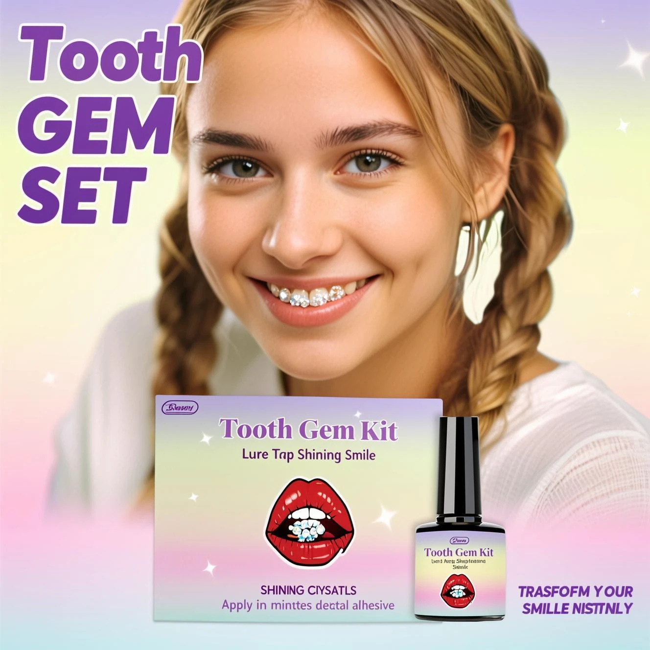 Sofort Strahlen! Professionelles Zahnschmuck-Set - Sicheres & Einfaches DIY Zahnschmuck-Klebeset für den Heimgebrauch, Komplettes Beauty-Smile-Set Image
