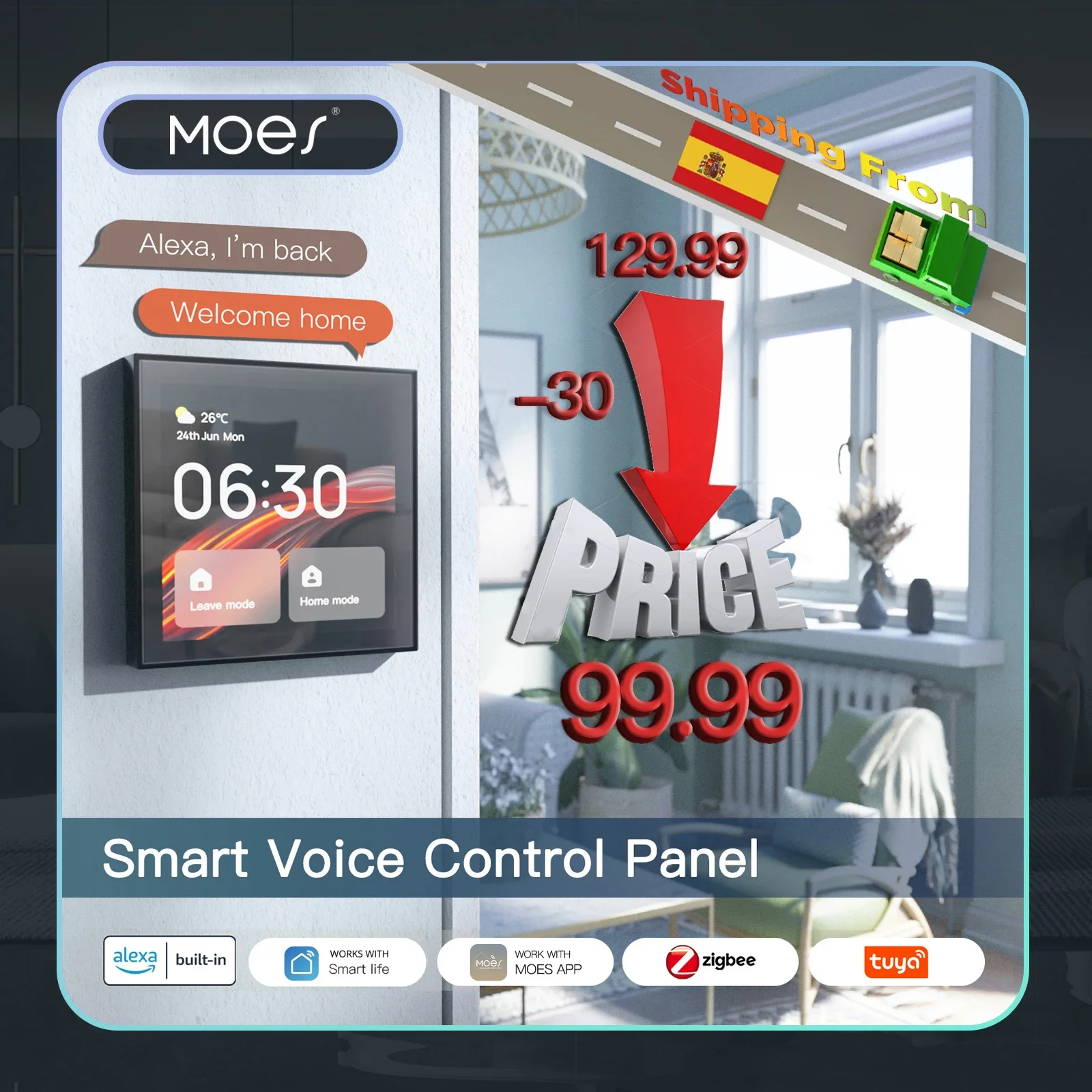 MOES Wifi Touch Center Control Panel, Tuya-Bildschirm, integrierte Alexa-Sprachsteuerung und ZigBee-Gateway für intelligente Szenen, 10,2 cm Image