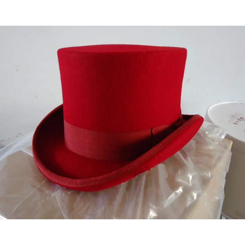 1 Stück einfarbig New Man Dyed 100 % Wolle Gentleman Hats High Head Ushanka Style Magic Performance Bühnenfilzhut Image