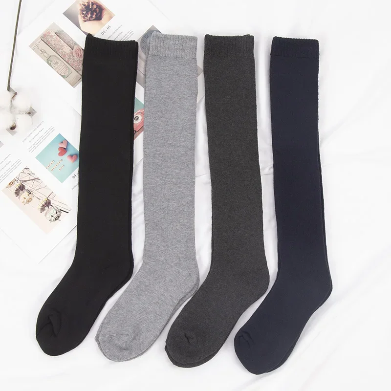 Winter männer Knie Lange Socken Harajuku Wolle Warm Halten Längere Strumpf Kompression Terry Radfahren Socken Baumwolle Verdicken Sokken Geschenk Image