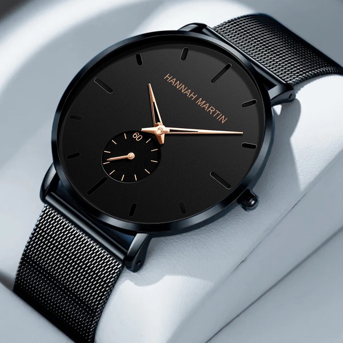 Hannah Martin Mode Männer Edelstahl Uhr Timing Kleine Zifferblatt Business Schwarz Rose Gold Quarzwerk Männer Casual Geschenk Uhr