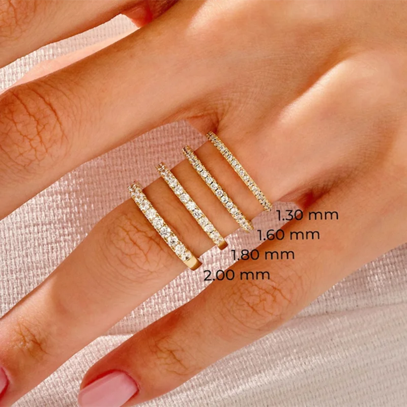 Ringe aus 925er-Sterlingsilber, halber Ewigkeit, Moissanit-Ehering für Damen, 1,3 mm, 1,6 mm, 1,8 mm, 2,0 mm, stapelbarer passender Brautring Image