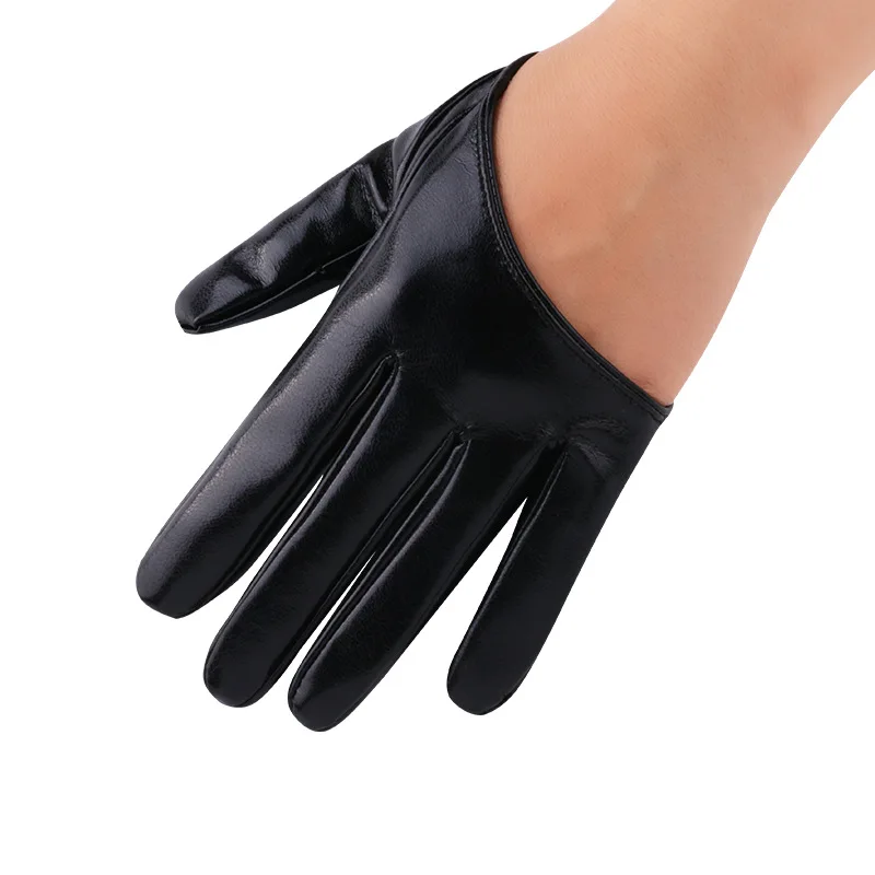 1 paar Mode Frauen Enge Volle Finger Handschuhe Nachahmung PU Leder Sexy Halb Palm Handschuhe Party Leistung Schwarz Kurze Fäustlinge