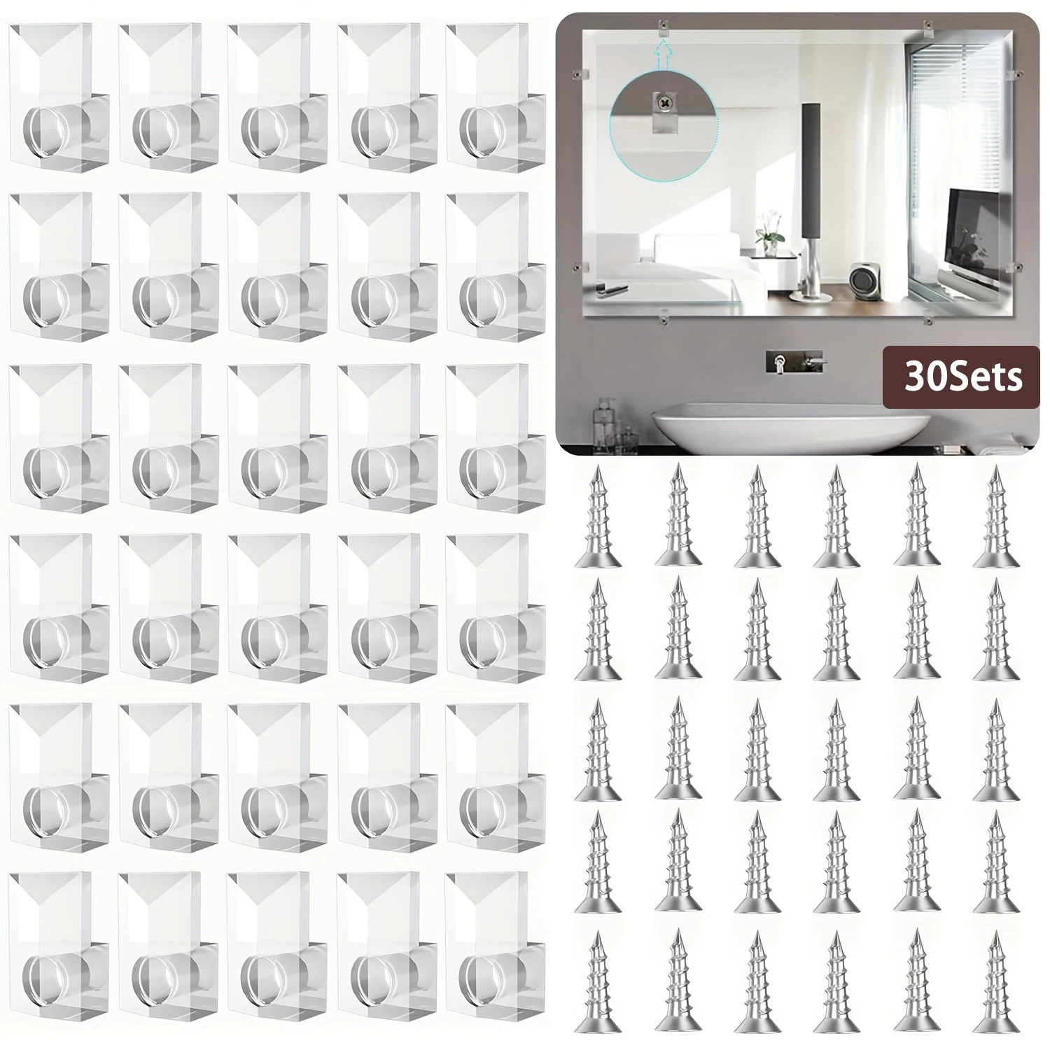 30 Sets Spiegelhalter-Clips, Spiegel-Montage-Hardware mit Schraube zur Befestigung von Spiegel, Schranktüren, transparenten Spiegel-Hänge-Hardware