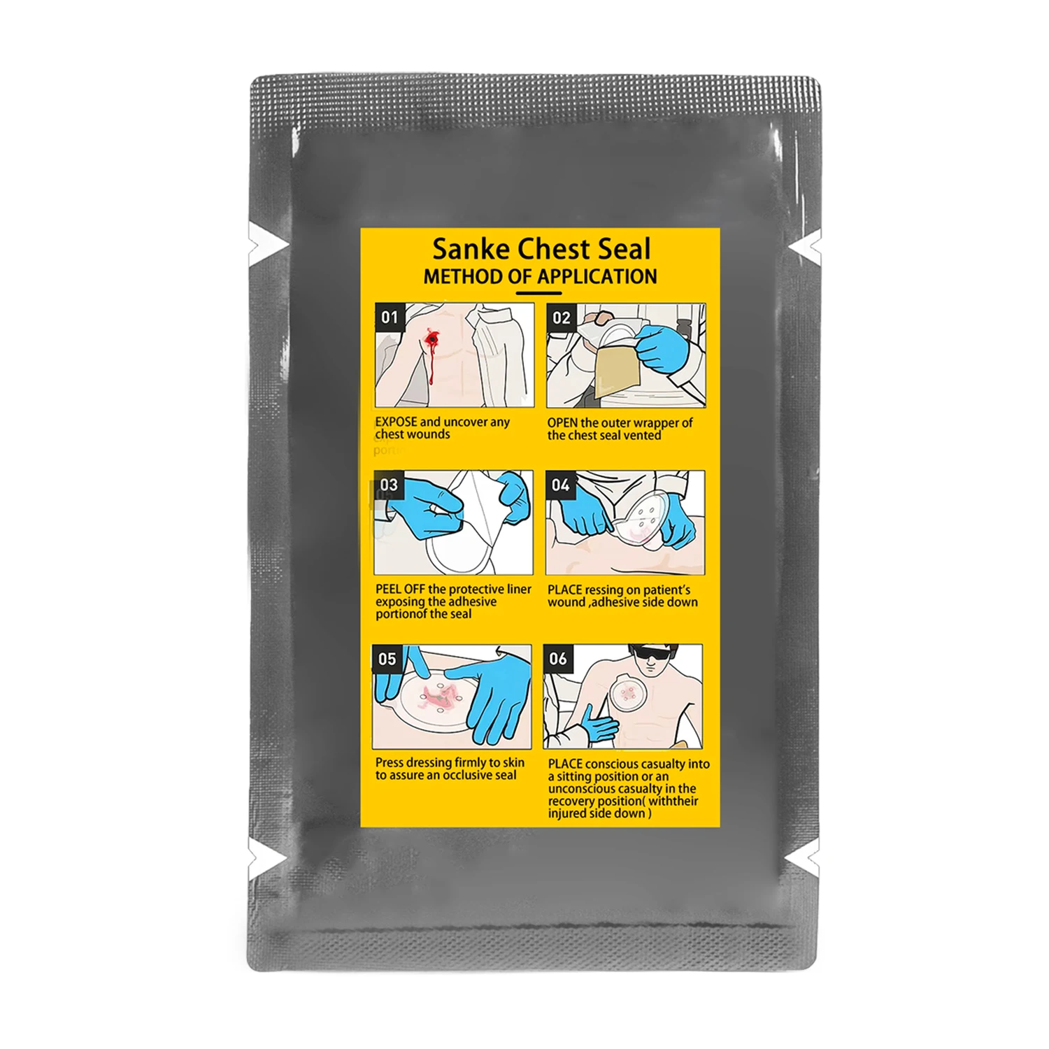 SANKE RESCUE Vent Chest Seal Military Trauma Dressing Erste-Hilfe-Set Sterile Wundversorgung Ifak Nachfüllset Okklusionspflaster Image