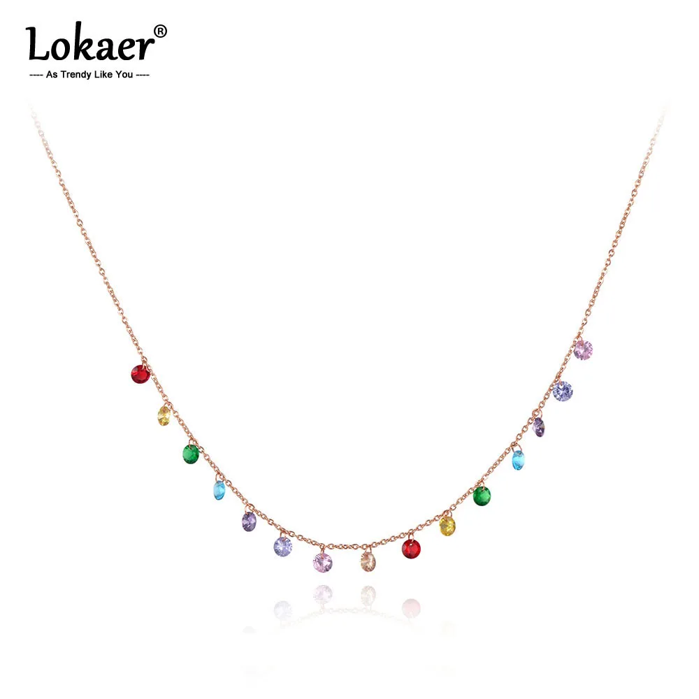 Lokaer Trendy Böhmen Edelstahl Bunte CZ Kristall Halsband Halskette Strand Schmuck Anhänger Kette Halskette Für Frauen N19125 Image