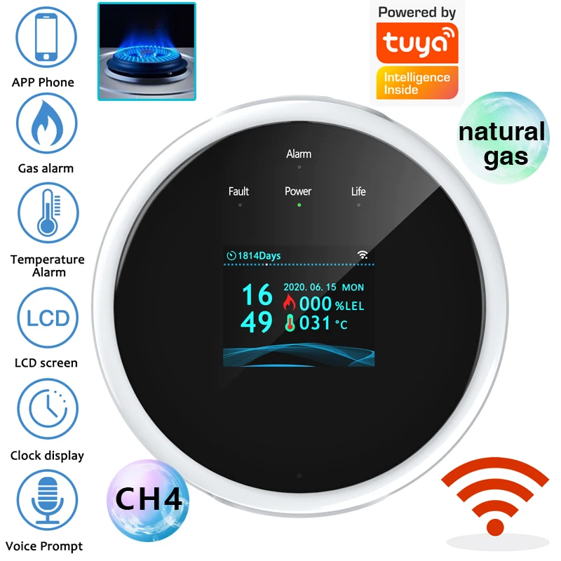 2,4G WiFi Gasalarm-Sensor, Detektor für brennbare Gase, funktioniert mit Tuya/Smart Life APP, Informationspush für Hausalarmsysteme Image