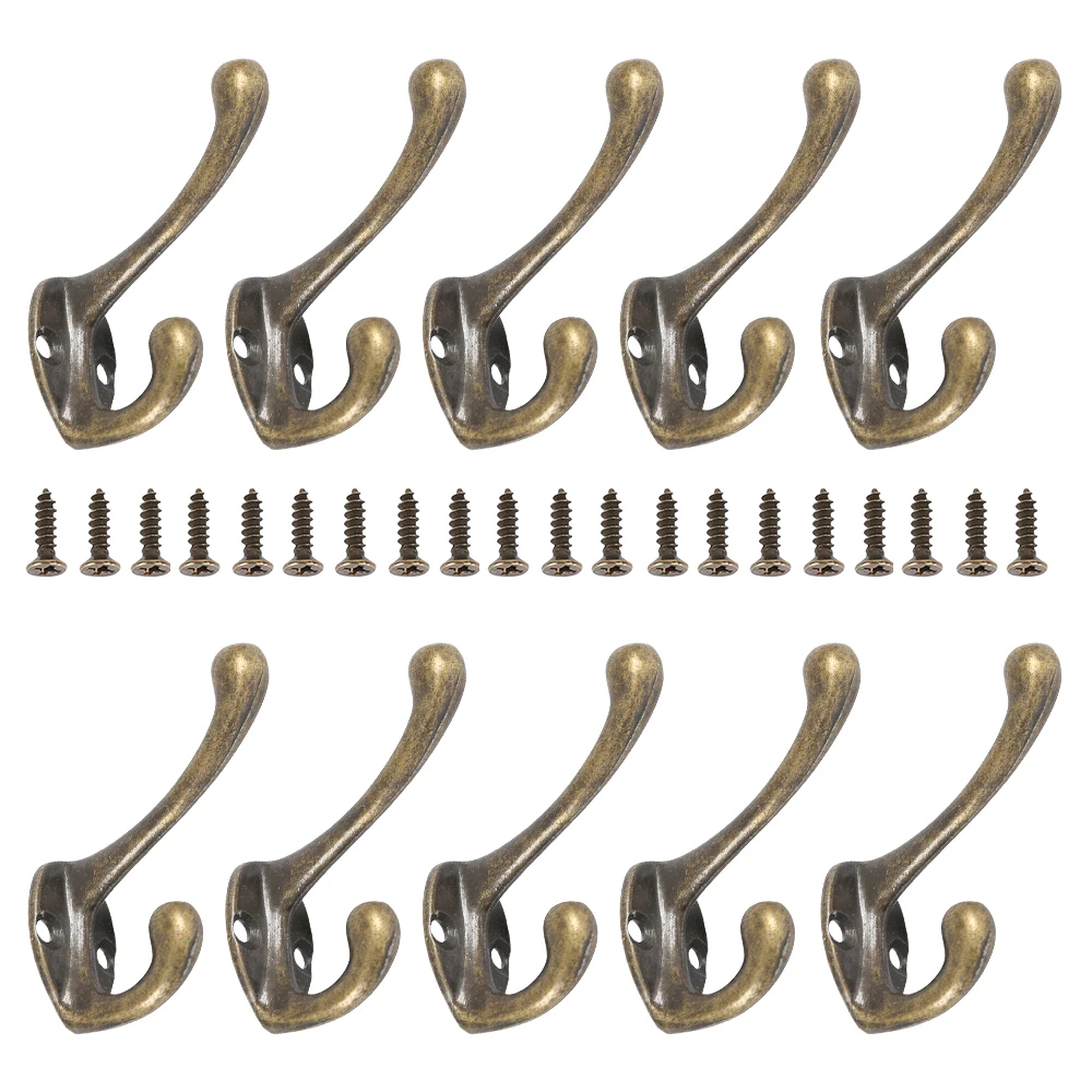 10/20 Stück Kleiderhaken zur Wandmontage, robust, Dual-Garderobe, Bronze, Vintage-Kleiderbügel mit Schraube für Tür, Kleiderhaken, Badezimmer
