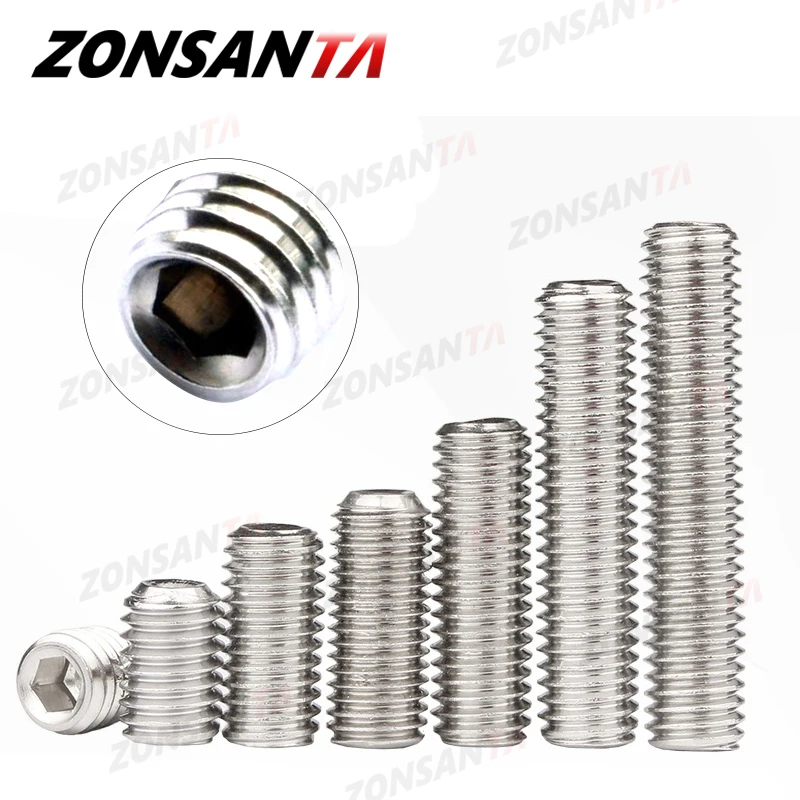 ZONSANTA Madenschraube M2 M2,5 M3 M4 M5 M6 M8 DIN916 304 Edelstahl Sechskant Innensechskant Innensechskant DIY Set Türgriffe Bolzen Image