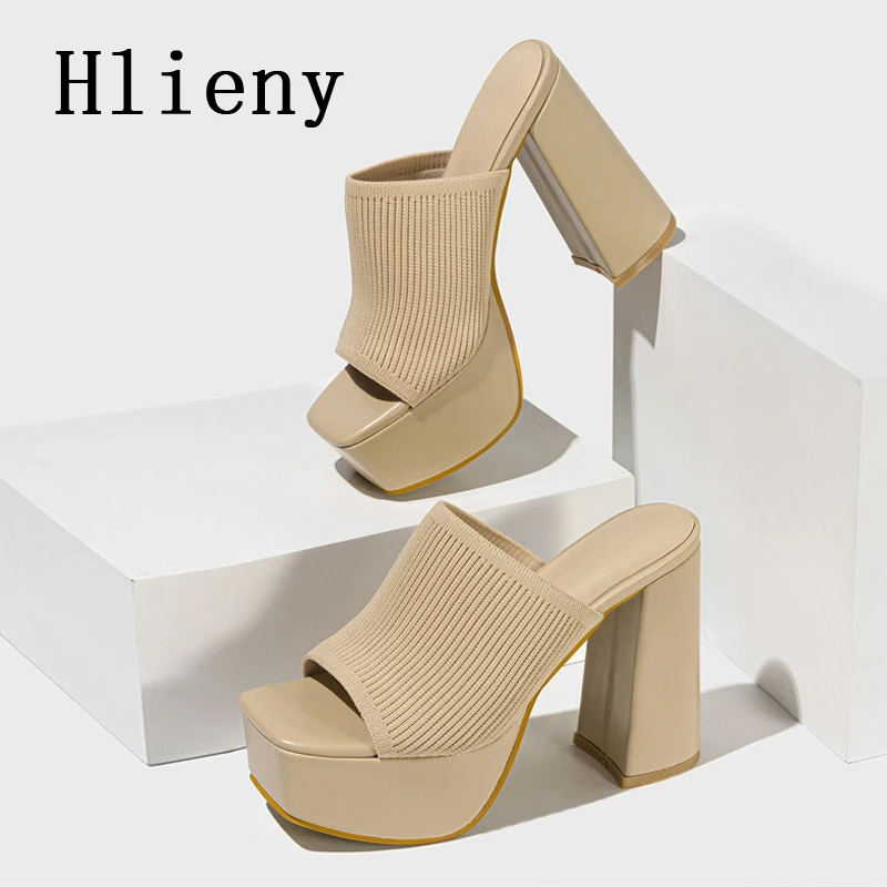 Hlieny Roma-Stil gestrickte Plateau-Hausschuhe, klobige High Heels, Damen-Peep-Toe, modische Pumps, Damenschuhe, Sandalen, Größe 35–42