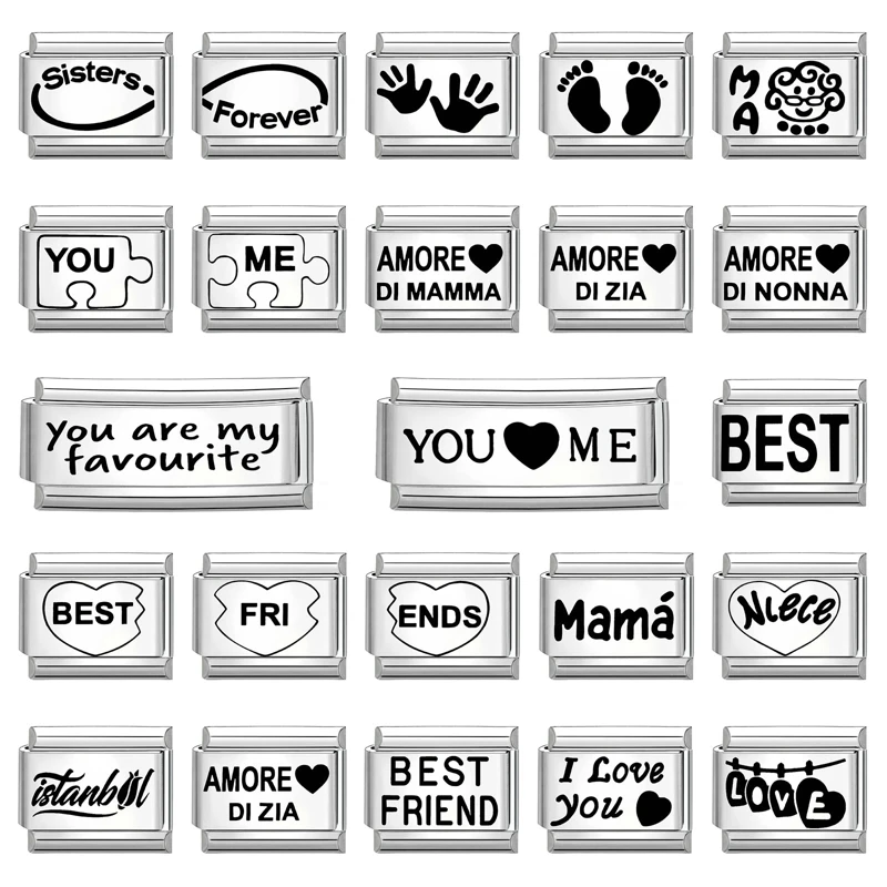 Lasergravur „You & Me“ beste Freundin „Love You“, italienische Charm-Links, passend für 9 mm Edelstahlarmbänder, Damen-DIY-Geschenke Image