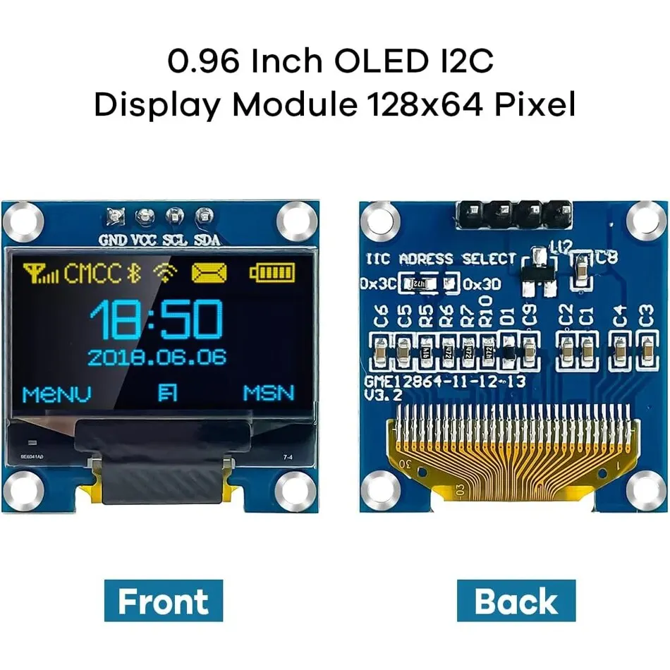 0,96 Zoll OLED-Displaymodul I2C IIC 128x64 SS-D-1306 3,3V-5V Blau/Blau-Gelb/Weiß für Arduino ESP32 ESP8266 Image