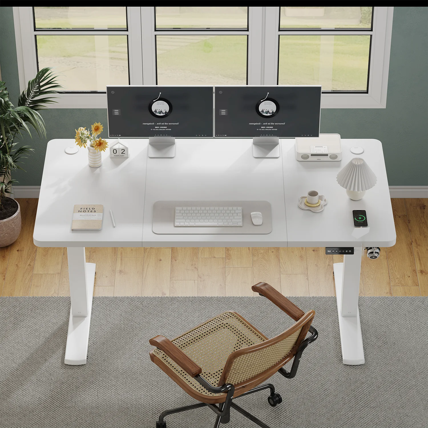 Devoko Höhenverstellbarer Schreibtisch mit USB-Ladeanschluss 120 x 60 cm, Schreibtisch Höhenverstellbar Elektrisch