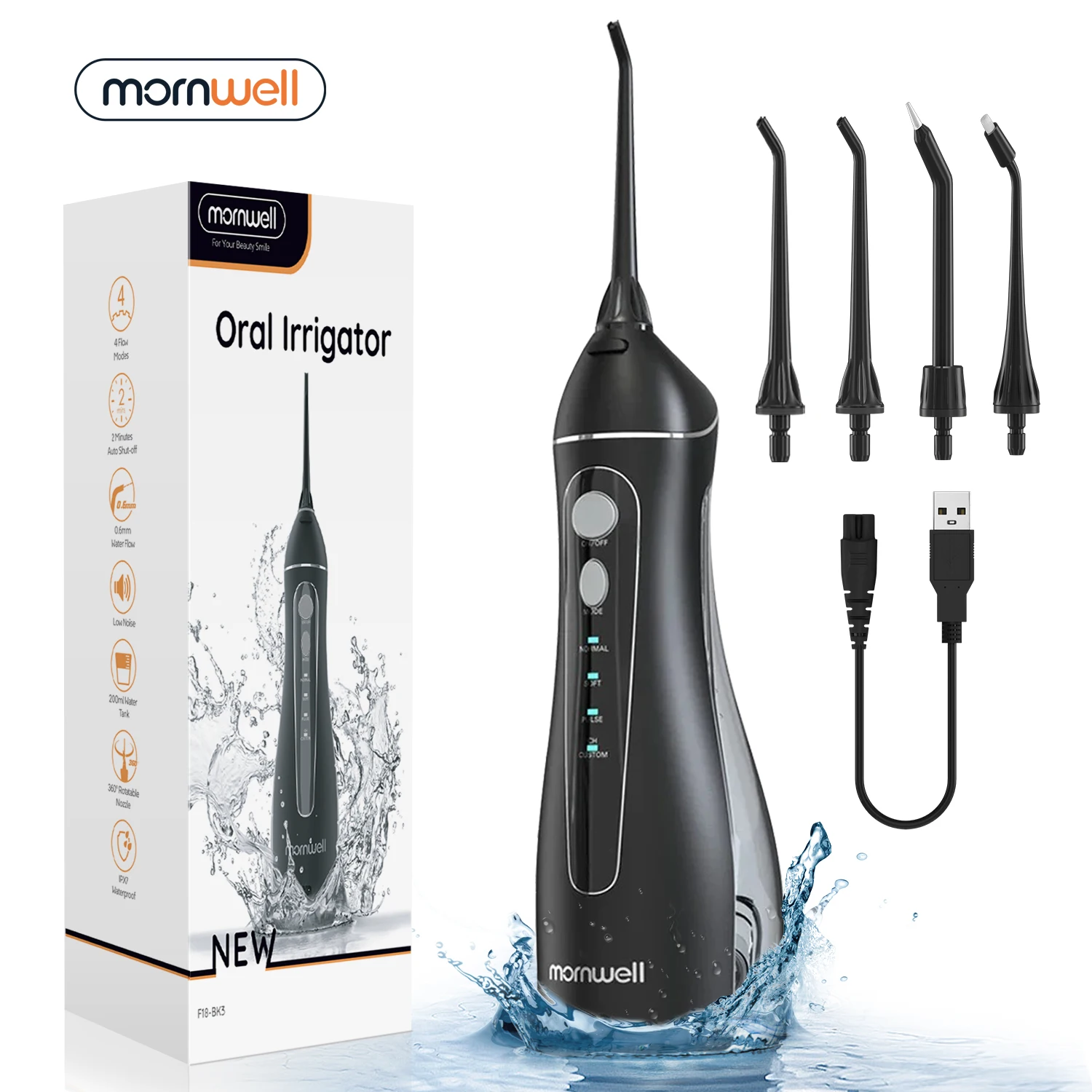 Wasserflosser Tragbarer Kabelloser F18 Wasserflosser 3 Reinigungsmodi Wasserdichter Wiederaufladbarer Wasserreiniger 4 Düsen Zahnfleischreinigung Image