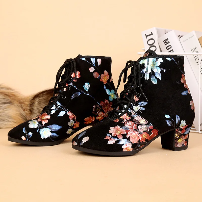 Blumen druck Tanz Stiefel Frauen Jazz Schuhe Hohe Qualität Weiche High Heels frauen Ballsaal Moderne Schuh Damen Tanzen Boot
