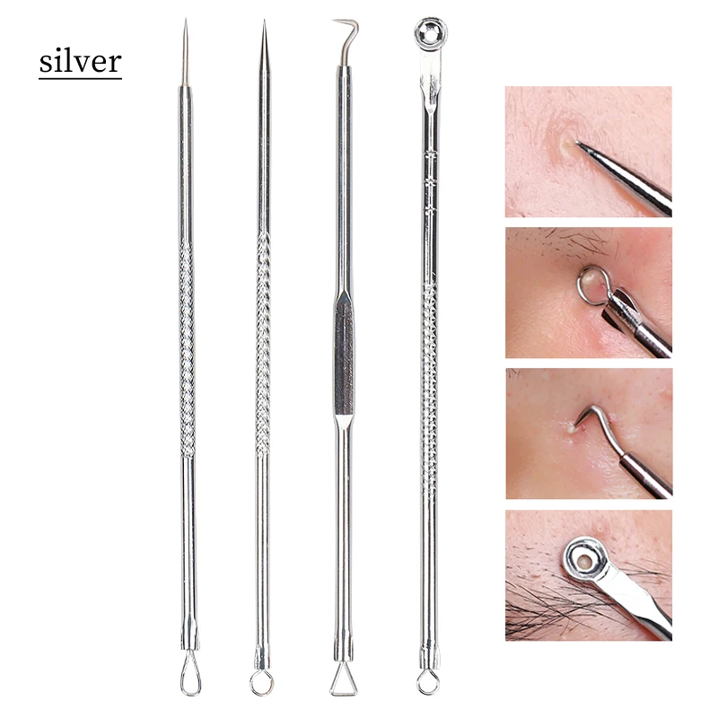 4 PCS Akne Mitesser Komedonen Schwarz Spot Pickel Blemish Remover Skin Care Frauen Schönheit Akne Behandlung Poren Reiniger Nadel Haken Image