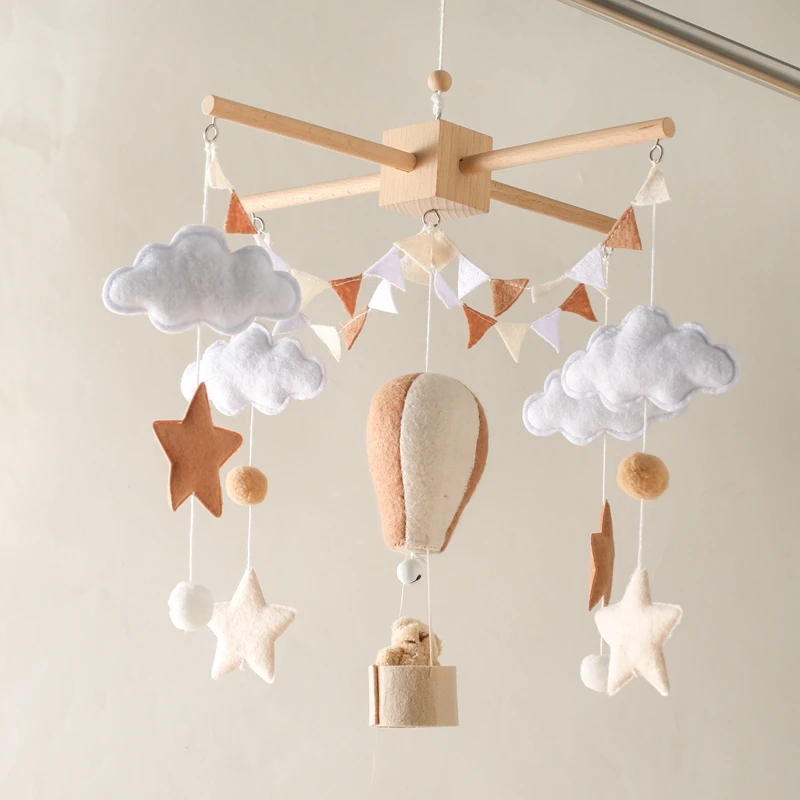 Baby Krippe Mobile Holz Bett Glocke Rassel Spielzeug Weiche Filz Heißer Luft Ballon Wind Chime Anhänger Neugeborenen Komfort Bett Glocke Spielzeug Baby Geschenk Image