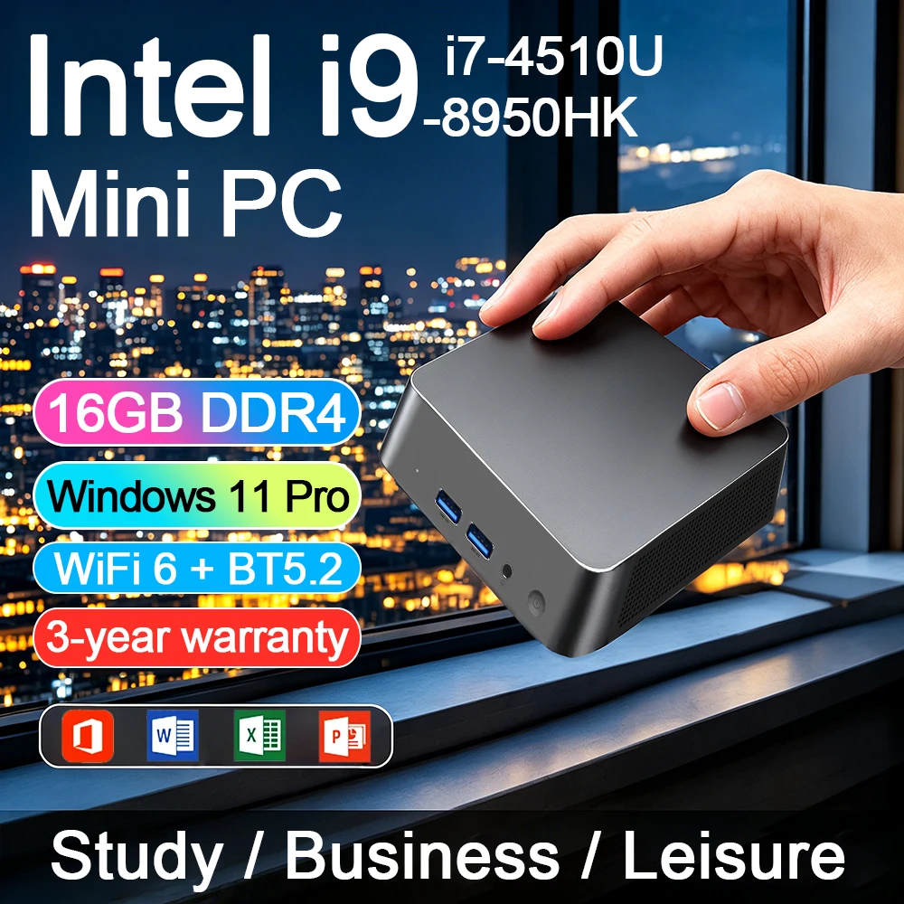 Neuer Intel i9 8950HK i7 4510U Mini-PC Windows 11 Office Home Desktop-Computer 16GB DDR4 1TB SSD Tragbarer Gaming-PC Gamer