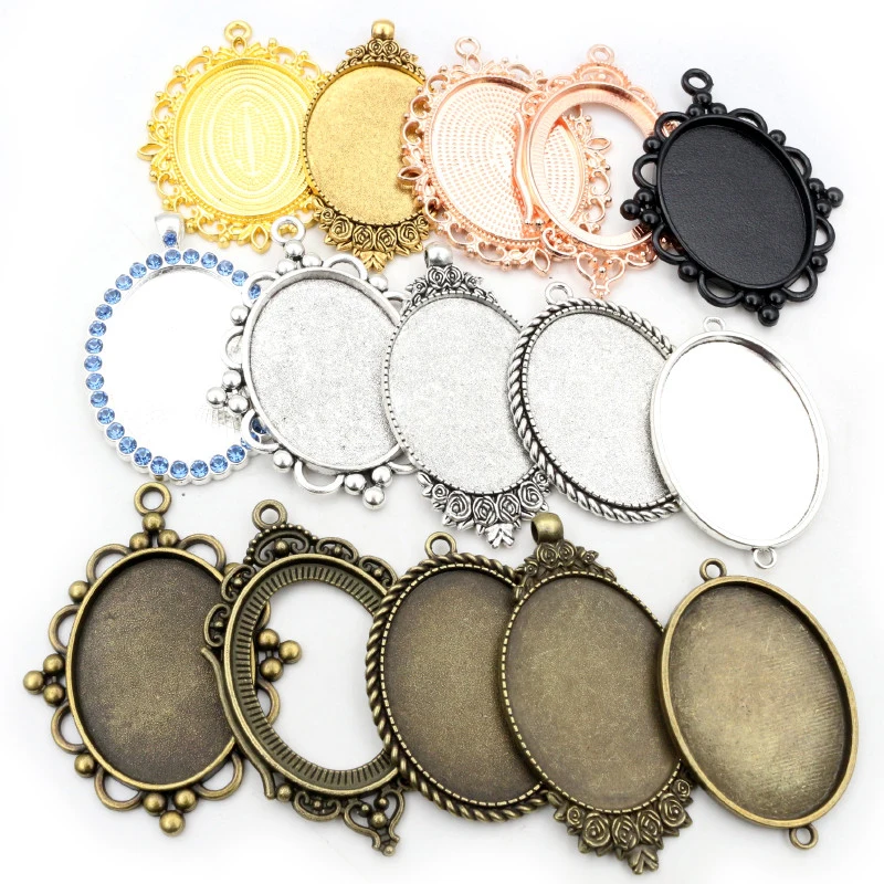 Neue Mode 5pcs 30x40mm Innere Größe Antike Bronze Und Antike Silber Überzogene Klassische Stil Cabochon Basis einstellung Charms Anhänger