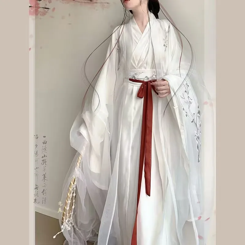 Chinesisches Hanfu-Kleid für Damen, antikes traditionelles Cosplay-Kostüm, Vintage-Geburtstagsparty, Hanfu-Outfits, Weiß und Rot