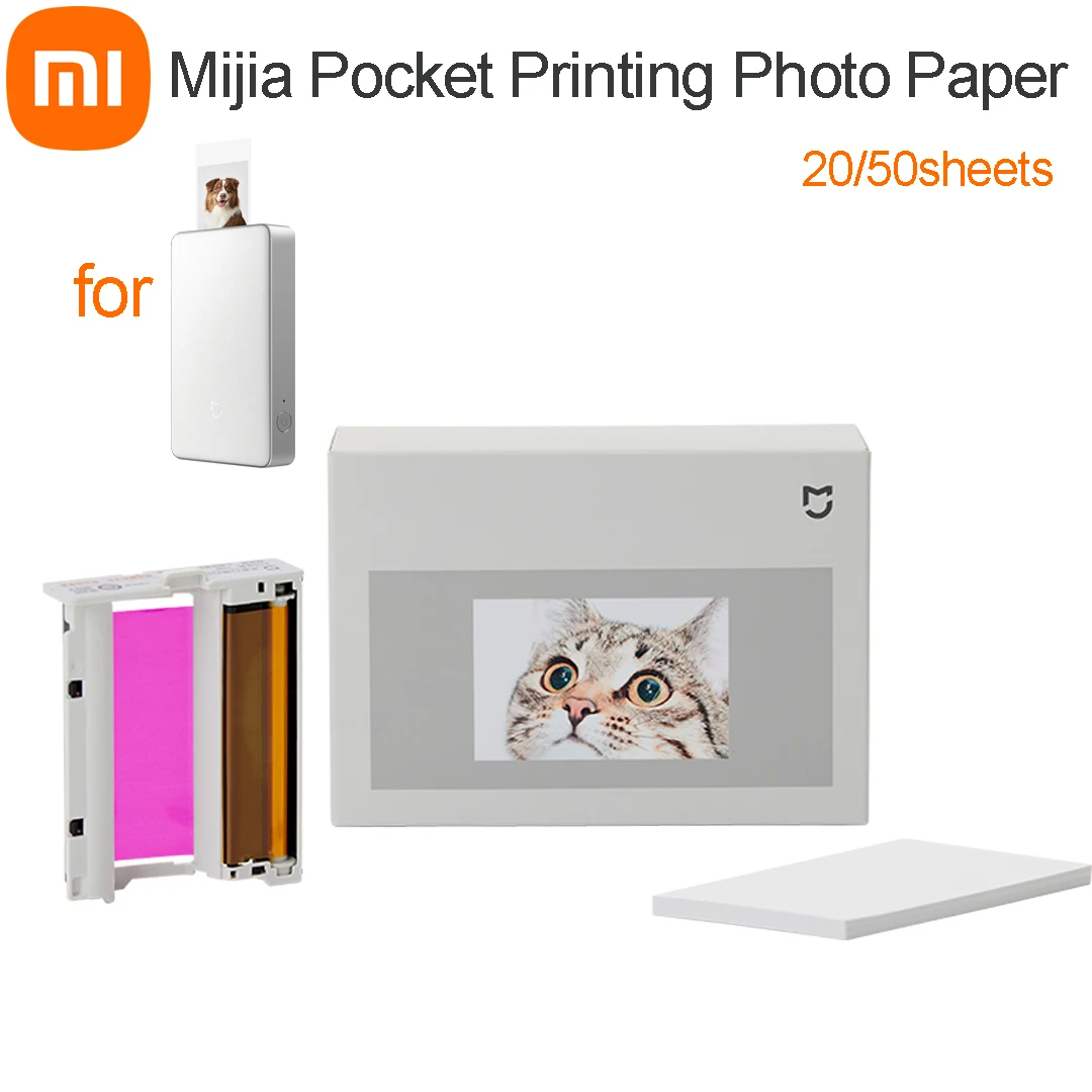 Xiaomi Mijia Pocket Photo Printer Pro Fotopapier 20/50 Blatt oder 50 Blatt Selbstklebendes Fotopapier 3-Zoll-Thermosublimationsset