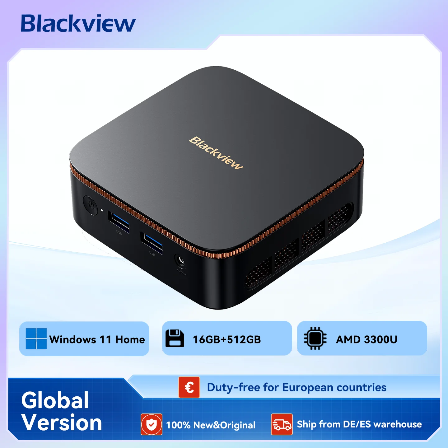 Blackview MP20 Mini-PC Computer, Desktop-Computer, Windows 11 Pro, AMD 3300U, 16GB 512GB, 4K Mini-PC, für Home Office und Geschäftsanwendungen