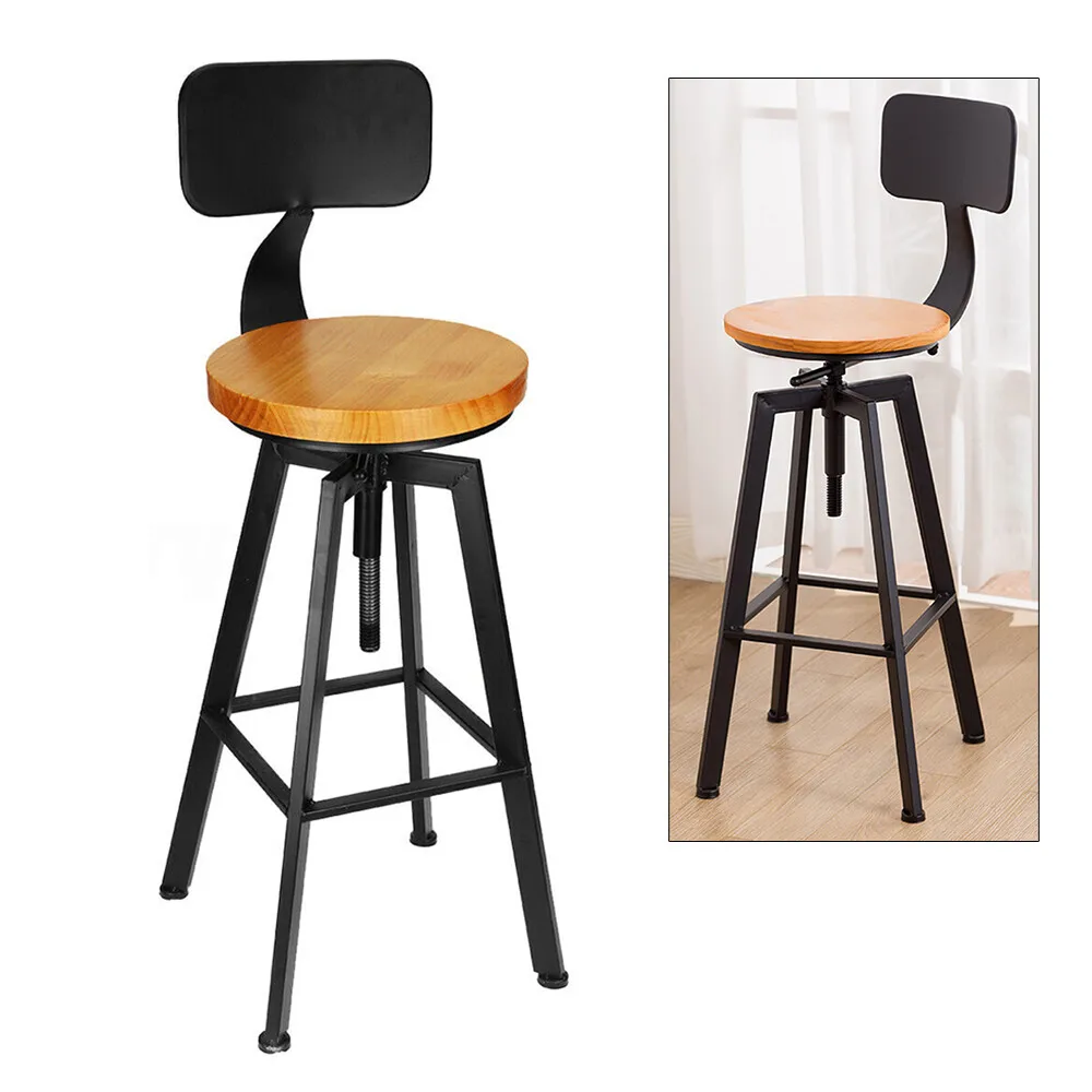 Stilvolles, verstellbares Barhocker-Set, 2 Holz- und Eisenhocker mit ergonomischem Design, drehbaren Sitzplätzen für den Heimgebrauch in der Café und in der Küche
