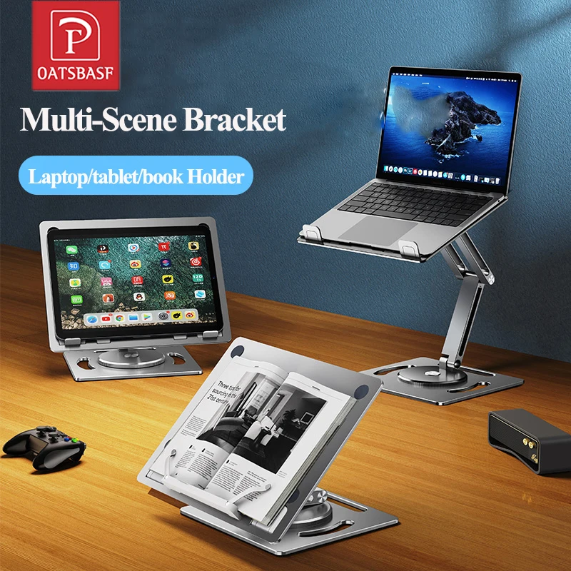 Oatsbasf 360° drehbarer Laptop-Ständer aus Aluminium, Höhenwinkeleinstellung, Tablet-Desktop-Halter, multifunktionale Lesebuchhalterung Image