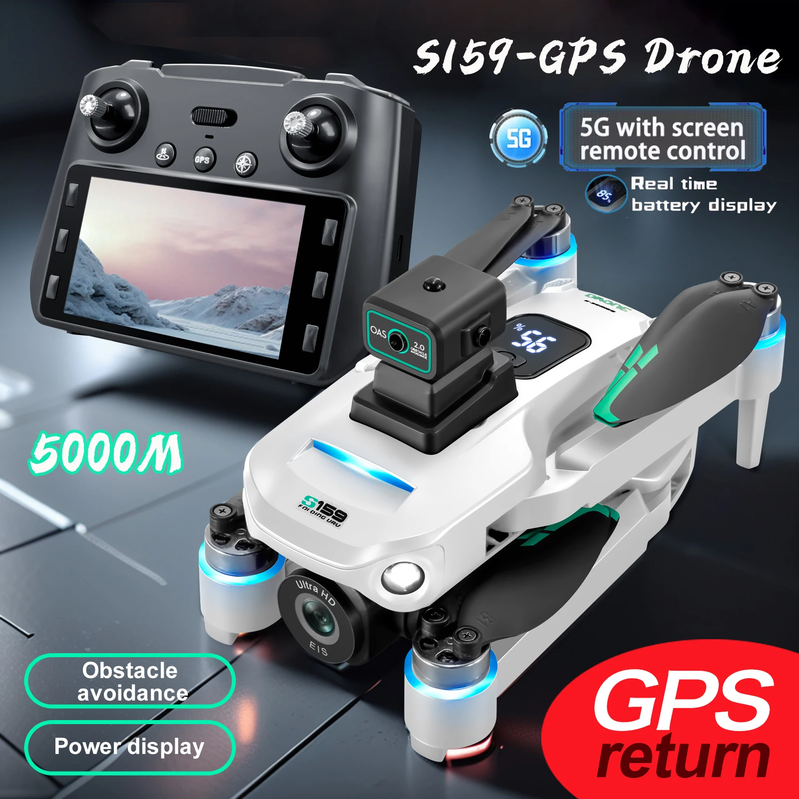 S159 GPS-Drohne Professional 360° ° Hindernisvermeidung Bürstenloser 8K HD Dual-Kamera mit Bildschirm 5G WIFI FPV Eders faltbarer Quadcopter Image