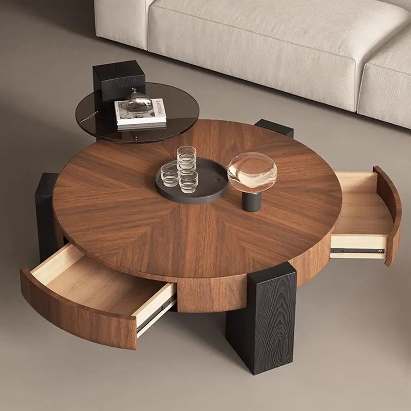 Moderner italienischer runder antiker Couchtisch aus massivem Holz, leichte Luxus-Designer-Couchtischkombination für kleine Wohnungen und Wohnzimmer