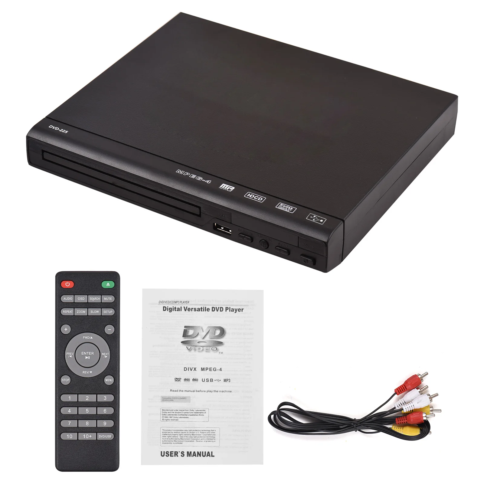 DVD CD Disc Player DVD-225 Heim-DVD-Player DVD CD Disc Player Digitaler Multimedia-Player AV-Ausgang mit Fernbedienung Image