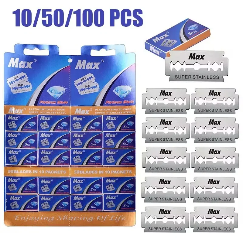 10/50/100 PCS Edelstahl Rasierklinge altmodische manuelle doppelseitige Rasierklinge Friseur Friseur Werkzeuge Image