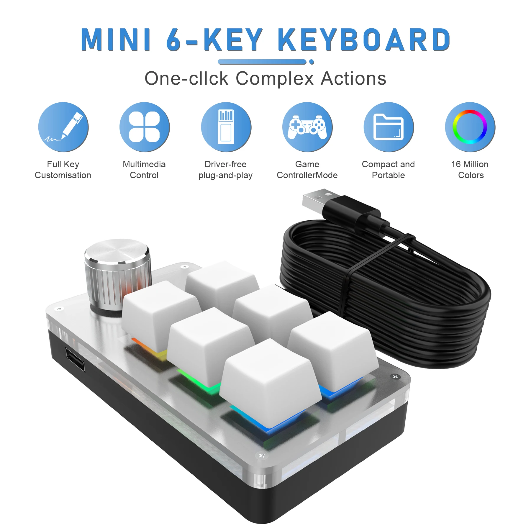 6 Tasten 1 Knopf Mini Makro mechanische Tastatur USB RGB Gaming benutzerdefinierte Programmierung Knopf tragbare benutzerdefinierte Schalter für Photoshop Laptop Image