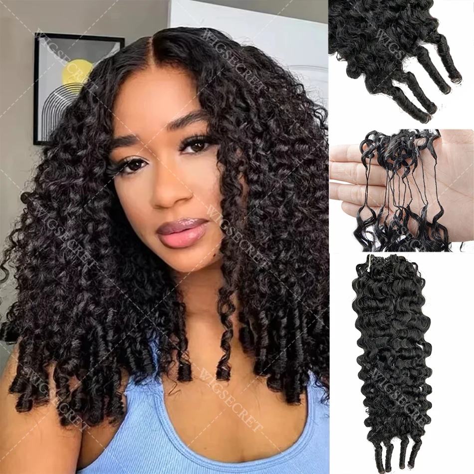 Federhafte Häkelhaarverlängerungen aus Echthaar, unsichtbar, knotenlos, vorgedeelt, burmesisches lockiges Remy-Haar, Häkelhaar-Bündel für Boho-Flechtfrisuren Image