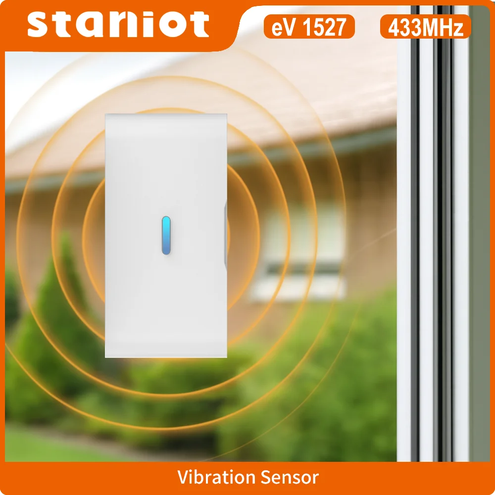 Staniot 433 MHz Vibrationsdetektor Fenstersensor SOS-Taste Home Anti-Diebstahl-Gerät Drahtloser Glasbruchsensor Sicherheitsalarm Image