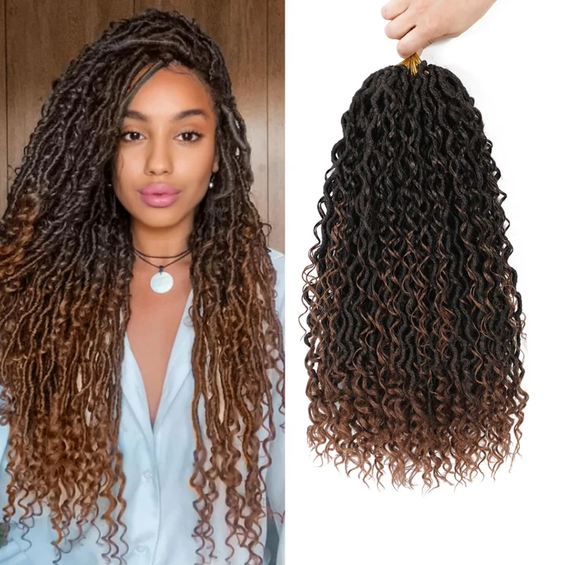 Faux Locs Häkeln Haar Curly10/14/18/22 Zoll Göttin Locs Häkeln Haar Vorgeschlungene Synthetische Flechten Haarverlängerungen Für Frauen Image