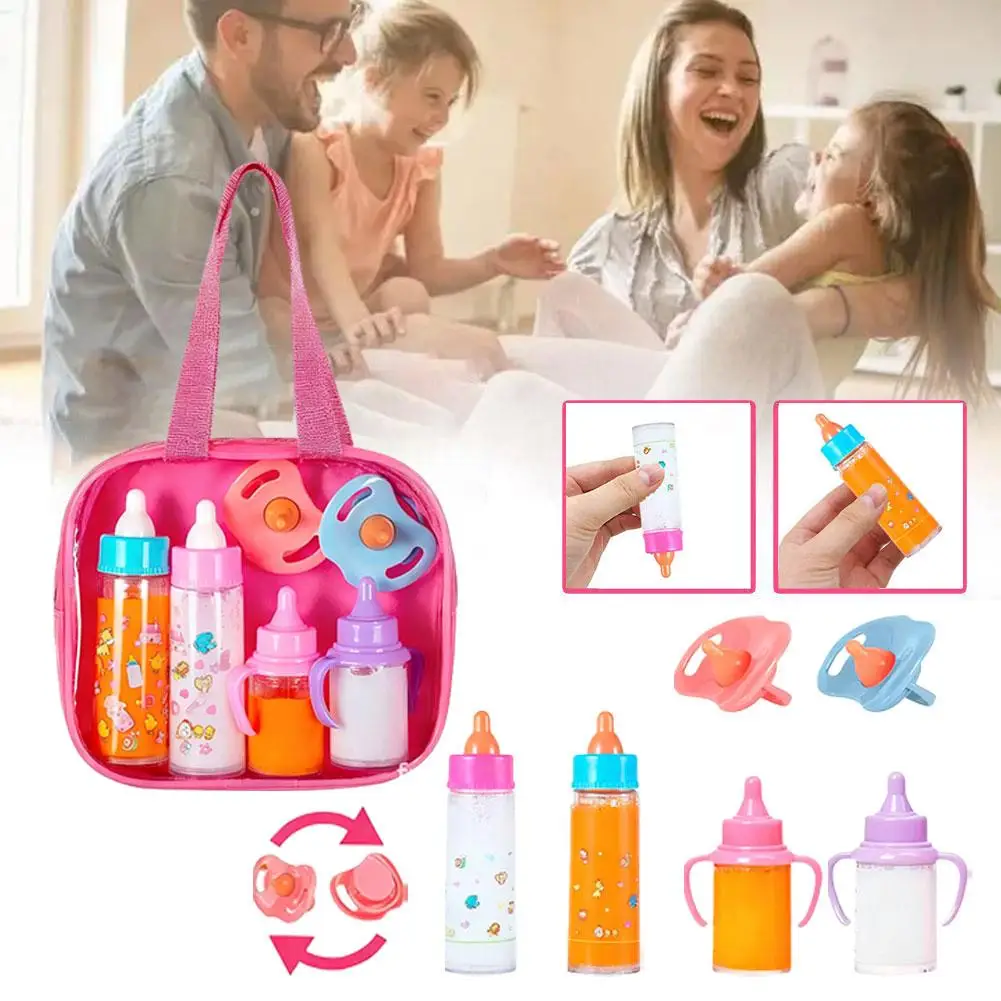 1 Set Große größe Baby Puppe Fütterung Flasche Set Baby Pflege Spielzeug Kinderwagen 2 stücke Milch Und Saft Flaschen mit Spielzeug Schnuller Für Baby Puppe