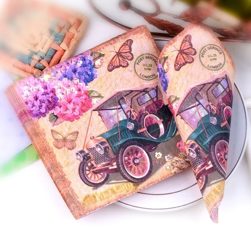 Klassische Auto-Servietten, Auto-Tischsets, Tasse, Blumenpapier, Hortensien, Mundtuch, Hotel, Bankett, Papier, Holzzellstoff, Papier, 20 Stück/Packung, 33 cm, 2-lagig Image