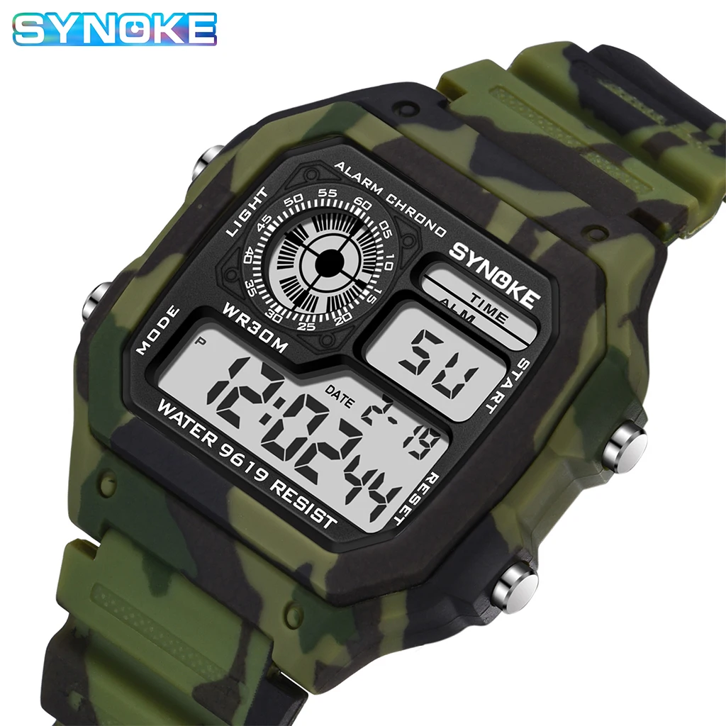Synoke outdoor military digital watch für männer mode retro herren uhr sport wasserdicht herren uhr multifunktional leuchtend Image