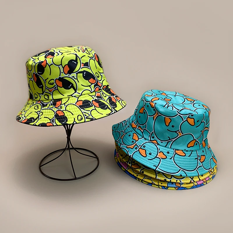 Cartoon gelbe Ente Eimer Hüte neue Unisex niedlichen Sonnenschirm doppelseitig tragbare Mode lässig vielseitige Outdoor-Fischer kappen Image