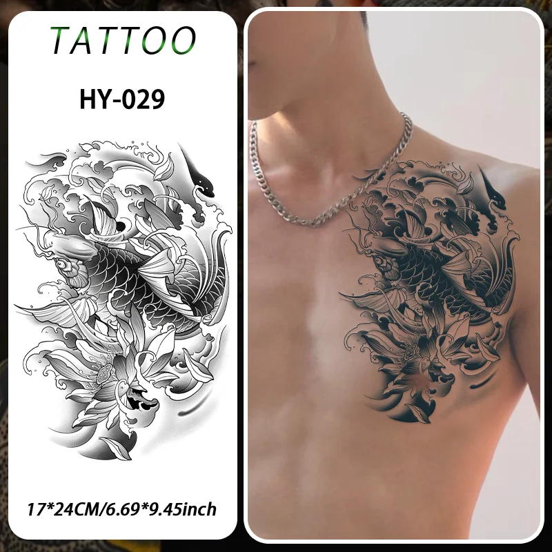 Koi Fisch wasserdichter temporärer Tattoo-Aufkleber zur Verwendung an Armen und Schultern, lang anhaltende 1-2 Wochen, semi-permanente gefälschte Tätowierung Image