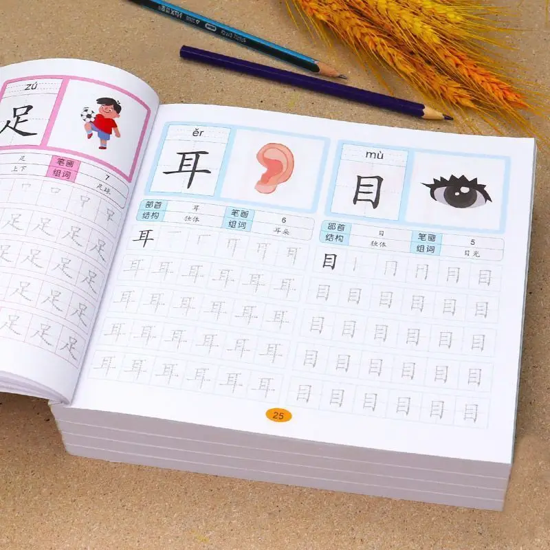 Chinesische Schriftzeichen im Vorschulalter, 600-Wort-Kalligraphie, 4 Bücher, didaktisches Buch für Kinder, zum Üben von Kindern, Früherziehung, Malkunst Image