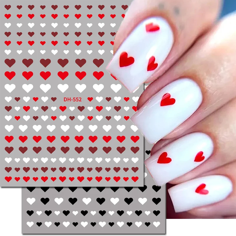3D-Nagelkunst-Aufkleber, rot, schwarz, weiß, Liebesherzen, Sterne, Wolken, französische Vollspitzen, selbstklebende Nagelaufkleber, Schieber für Maniküre Image