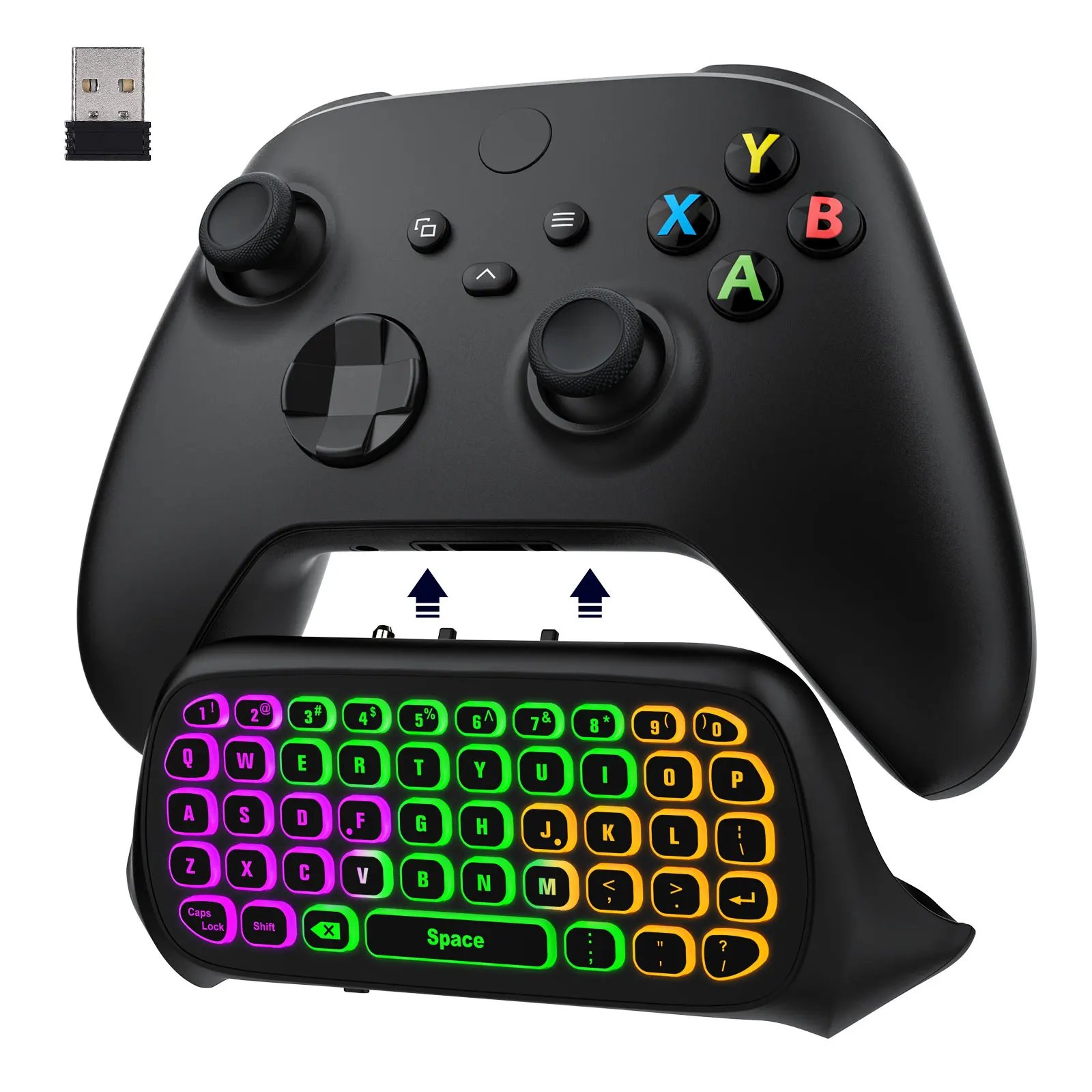 MoKo RGB-Hintergrundbeleuchtungstastatur für Xbox One Controller, Xbox Series X/S, kabellose Chatpad-Tastatur mit 2,4-G-Empfänger, Xbox-Zubehör