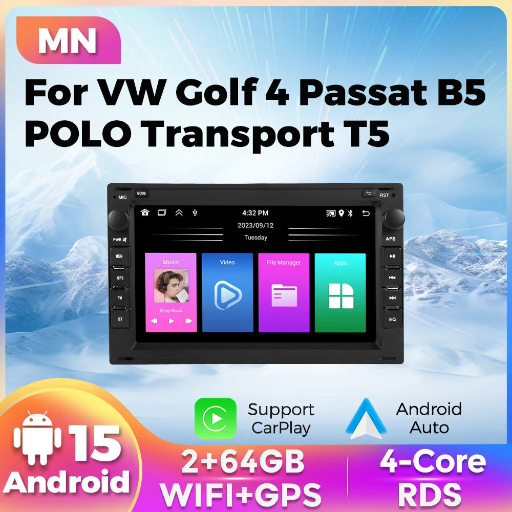 MEKEDE 7 ”HD Autoradio Für VW PASSAT B5 MK4 MK5 SHARAN Jetta Polo 9n TRANSPORT T5 CITI CHICO WIFI Multimedia Carplay Kopf Einheit Image