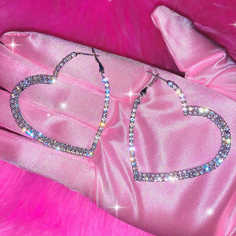 Y2k Zubehör glänzende Pfirsich Herz Reifen Ohrringe koreanische Mode Kristall Liebe Ohrringe für Frauen Punk ästhetische 2000s Schmuck Image