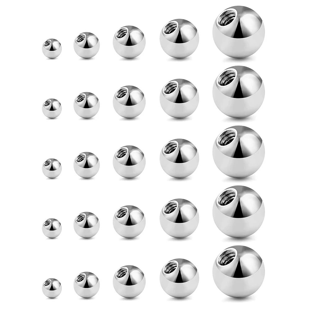 25 Stück Ersatzkugeln in verschiedenen Größen, Labret-Langhantelstange, Hufeisen-Piercing-Aufsätze, 14 g, 16 g, Edelstahl-Körperschmuck