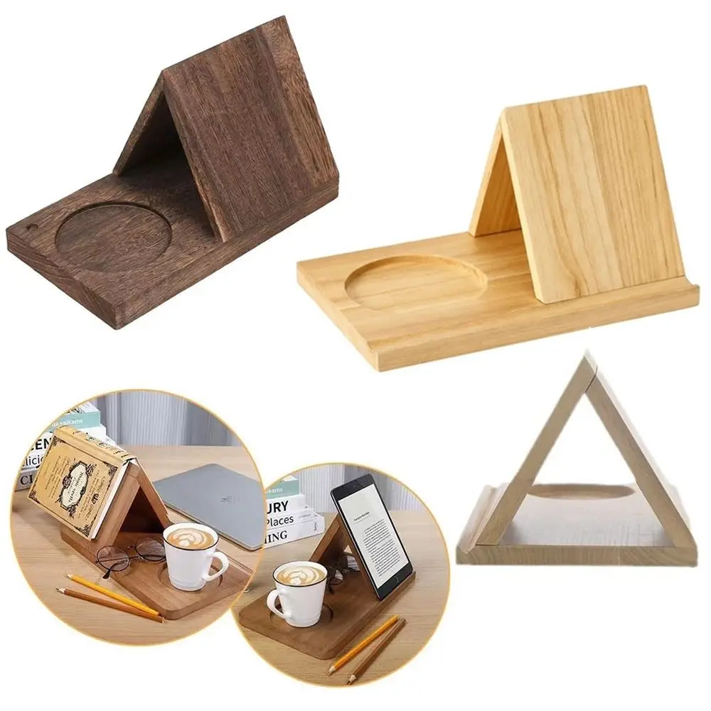Multifunktionaler 2-in-1 Holz-Buchständer Leseständer Dreieckiger Leseständer Tablet-Ständer für das Arbeitszimmer Image